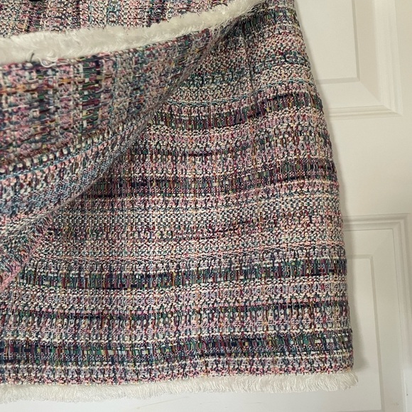Anthropologie Hutch Pink Multicolor White Tweed Fringed Skirt, Size 2 - Picture 6 of 12